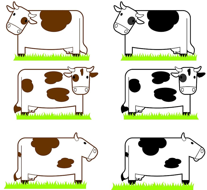 adorable, agriculture, animal, art, Contexte, bovine, dessin animé, bétail, personnage, agrafe, vache