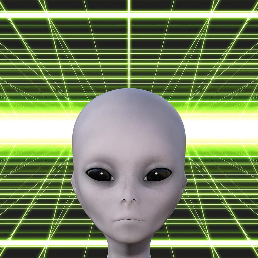 estrangeiro, et, extraterrestre, cyberpunk, ficção científica, 3D renderizado