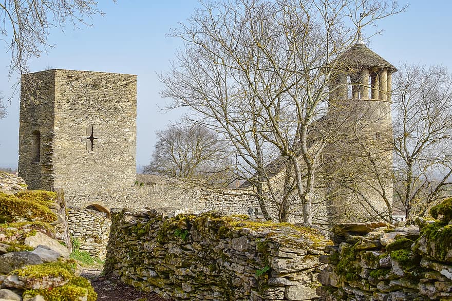 zamek, gruzy, Cremieu, Francja, stary, średniowieczny, twierdza, starożytny, wieża, architektura, fort