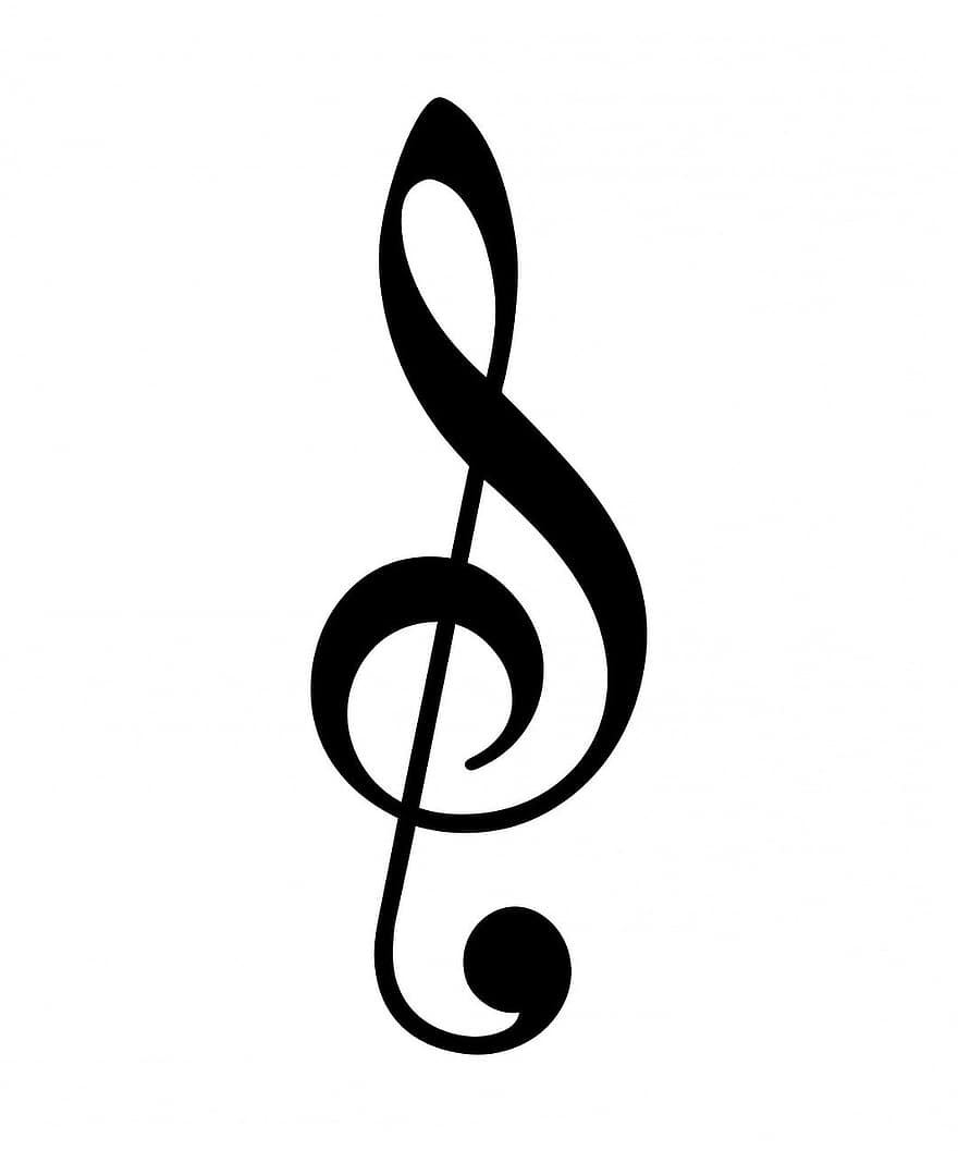 Hendidura de Sol, negre, fisura, nota, signe, símbol, aguts, música, blanc, fons, silueta