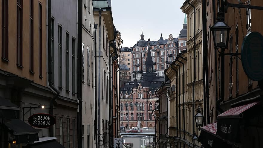 średniowieczne miasto, stare Miasto, widok na miasto, Skandynawia, Szwecja, architektura, na zewnątrz budynku, znane miejsce, pejzaż miejski, zbudowana struktura, kultury