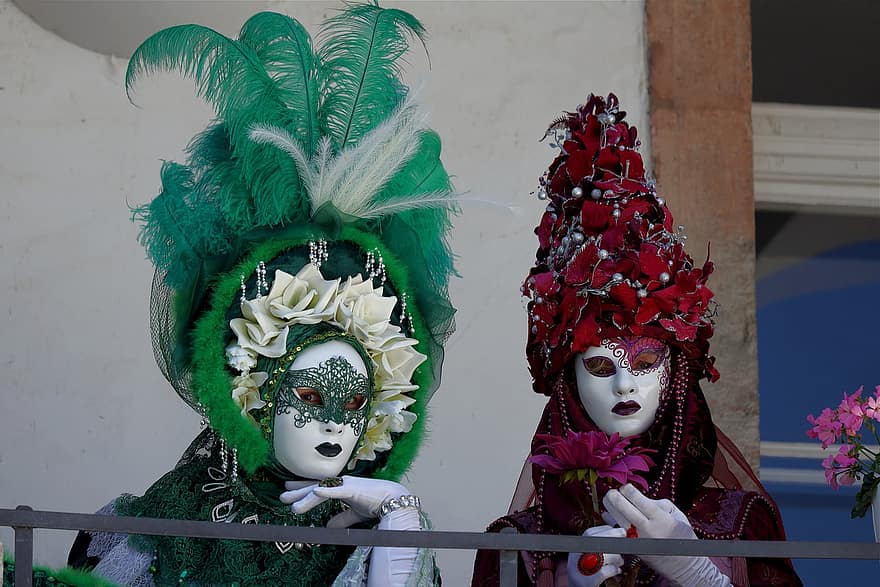 コスチューム、なりすまし、女性、不思議な、マスク、ベネチア、カーニバル、頭飾り