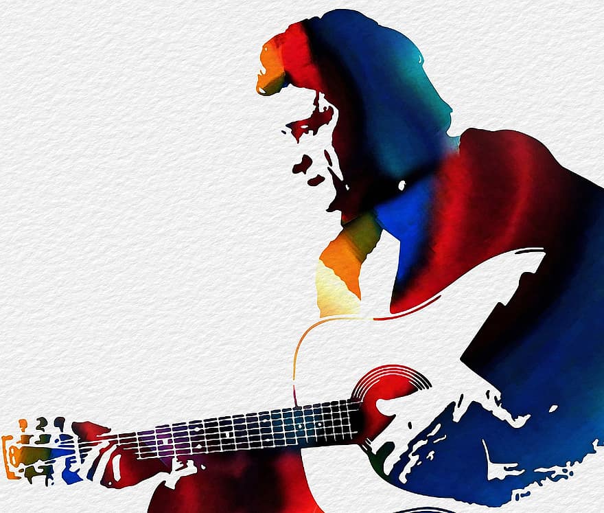 Johnny Cash, Man, Guitar, Silhouette, American, Musician, Singer, Performance, Music, Guitarist, Watercolor