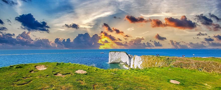 natureza, mar, viagem, exploração, vista do mar, por do sol, Visão, Dorset, Inglaterra, céu, verão