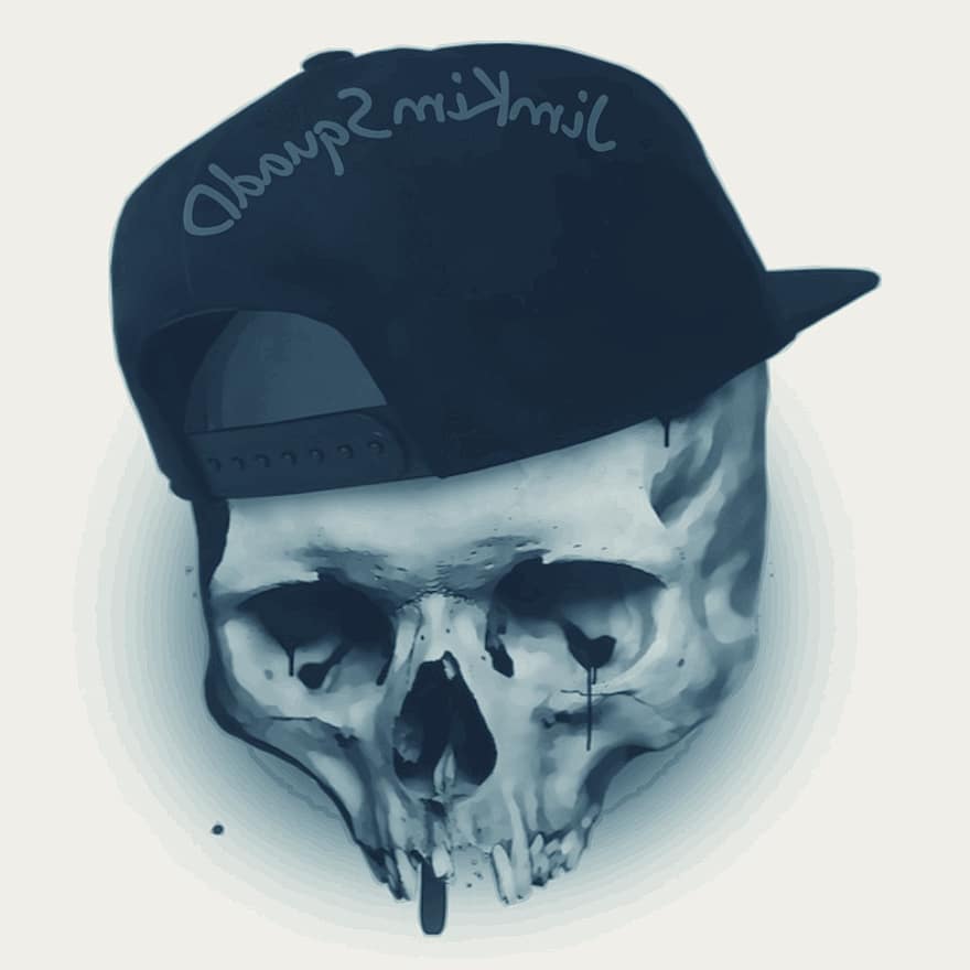czaszka, czapka z daszkiem, kość, głowa szkieletu, zagadka, mistyk, straszny, strach, ciemność