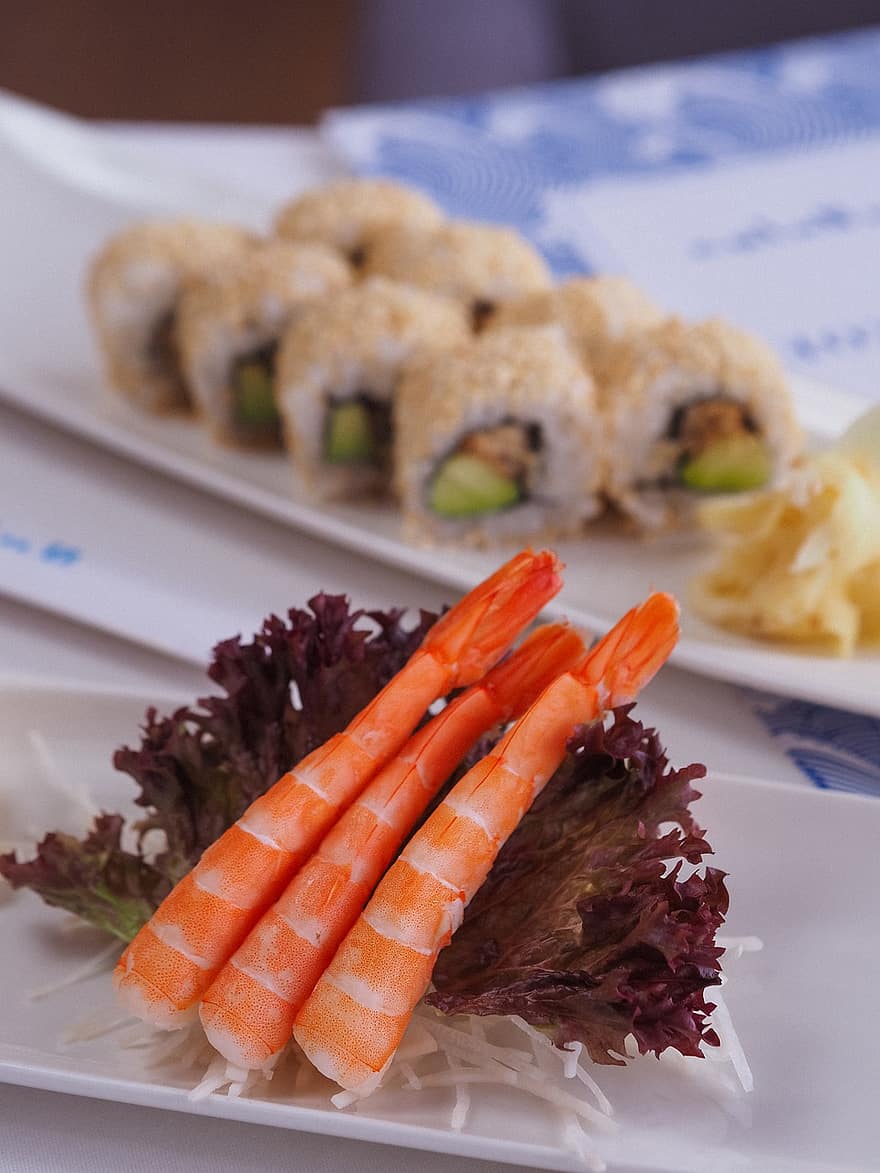 udang, hidangan Jepang, sashimi, Sushi, makanan, makanan laut, gourmet, makan, piring, kesegaran, merapatkan