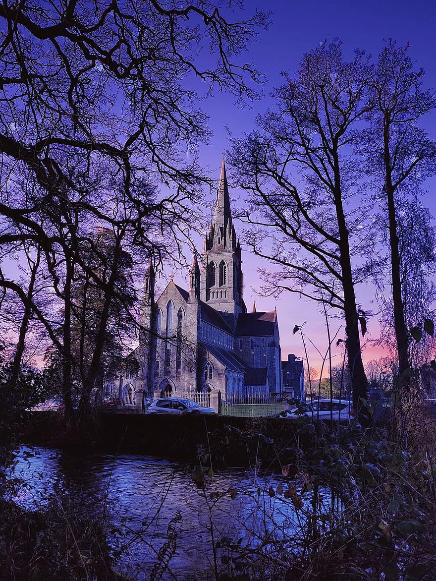 церковь, собор, ночь, Ирландия, течь, природа, христианство, религия, архитектура, старый, известное место