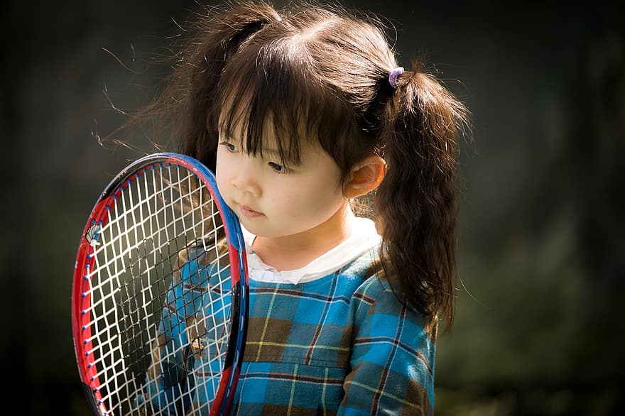 dívka, dítě, tenis, dětství, dcera, sportovní