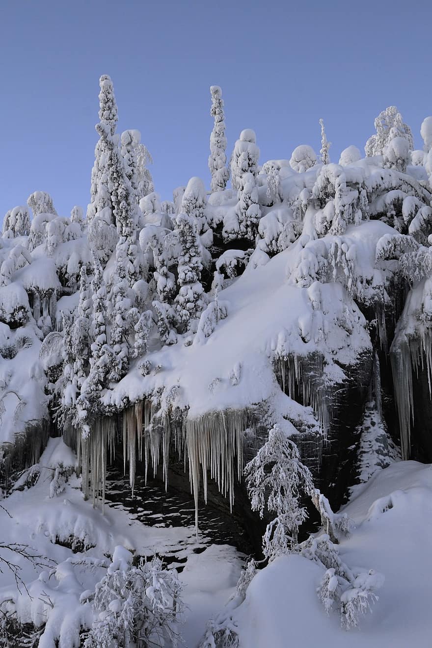 Winter, Schneeverwehung, Bäume, Natur, Frost, Schnee, Eiszapfen, gefroren, Felsen, Pflanzen