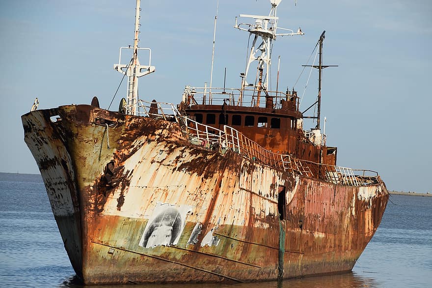 navio, oxidado, destroços, barco