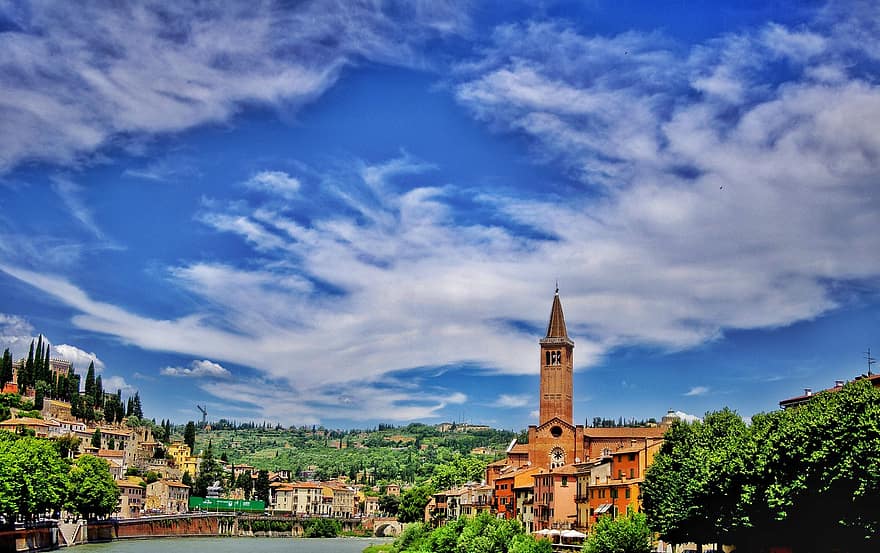 Verona, napos, város, építészet, városi, idegenforgalom, Olaszország