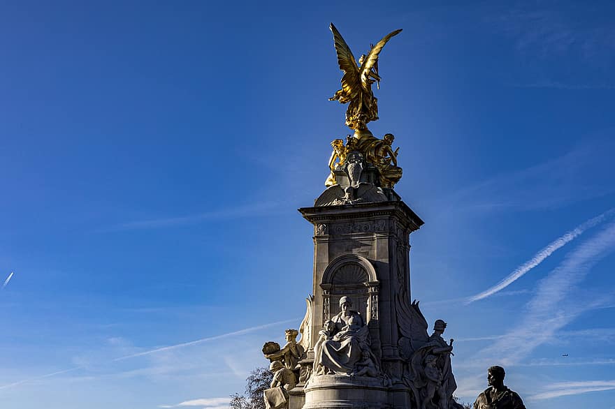 victoria mindesmærke, statue, Buckingham Palace, monument, milepæl, skulptur, turistattraktion, himmel, mytologi, symbol, tal