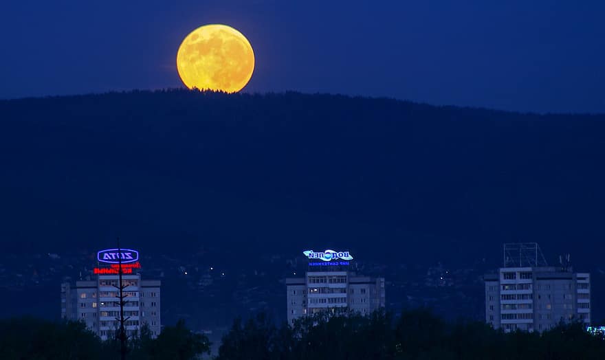 Krasnoyarsk, The Supermoon, Moon, Sky, Full Moon, Night, Full, Astro