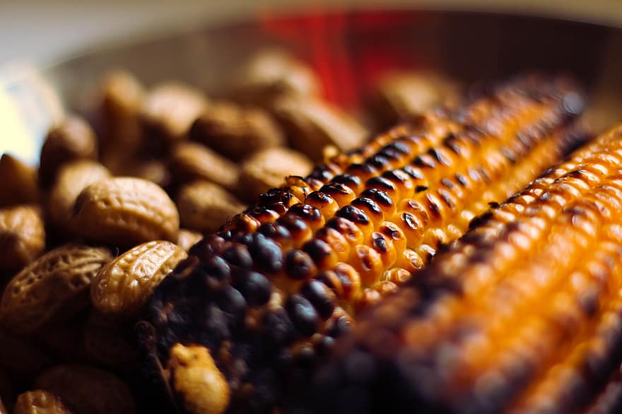 kukurydza, orzeszki ziemne, jedzenie, orzechy, przekąska, organiczny, kukurydza z grilla, ziarno zbóż, błonnik, zdrowy, odżywianie