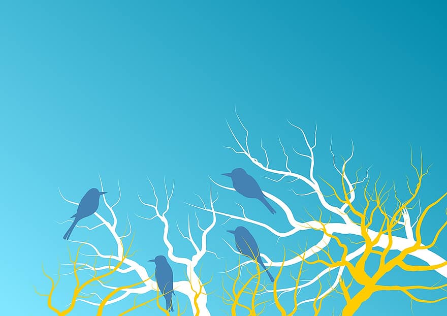 illustratie, achtergrond, behang, natuur, silhouetten, dieren, vogelstand, bomen, ramos, hemel, blauw