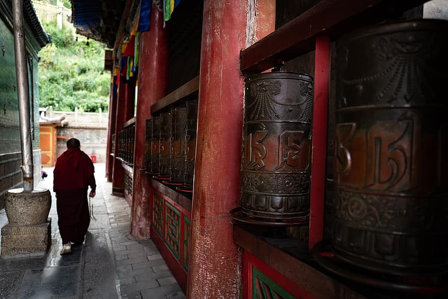 Buddhist Temple, Prayer Wheel, Temple, China, Buddhism, Religion, Traditional, Culture