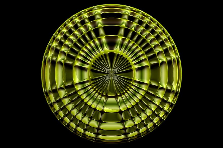 sphère, côtelé, ballon, futuriste, vert, concept, moderne, art numérique, jaune