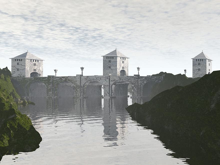 castillo, fortaleza, torres, lago, agua, reflexión, panorama, paisaje, edificio, pared, arquitectura