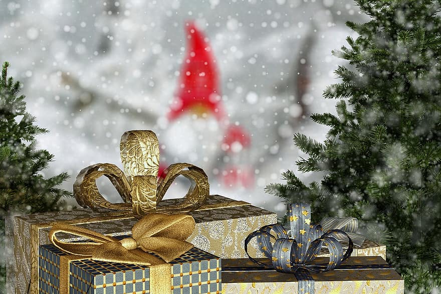 jul, gaver, juletræ, vinter, overraskelse, pakker, dekoration