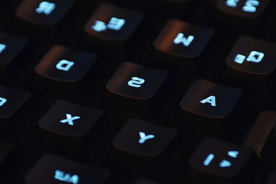 klaviatūra, kompiuteris, wasd, raktai, žaidimų, Iš arti, kompiuterio klaviatūra, technologijos, fonas, kompiuterio raktas, mėlyna