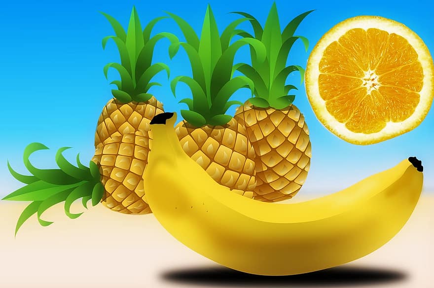 Ananas, tropikalny, owoce, jedzenie, jadalny, żółty, Zielony, odchodzi, pyszne, Słodkie, zdrowy