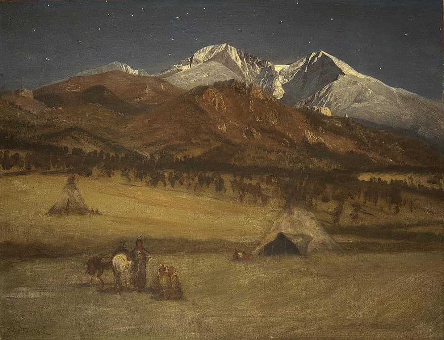 Albert Bierstadt, pittura, arte, olio su tela, artistico, abilità artistica, paesaggio, natura, al di fuori, alberi, cielo