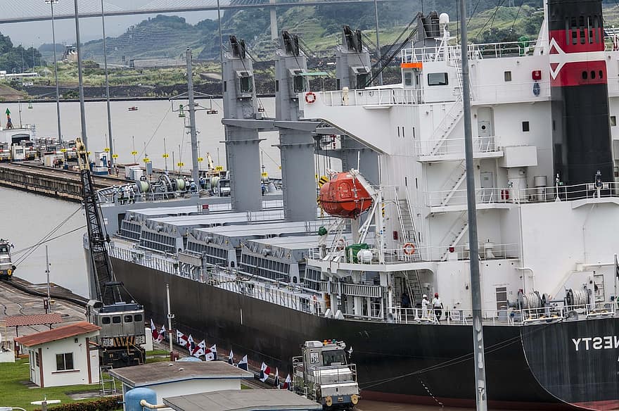 Panama, Kanal, Boot, Schiff, Reise, Transport, Versand, Wasserfahrzeug, kommerzielles Dock, Industrie, Transportart