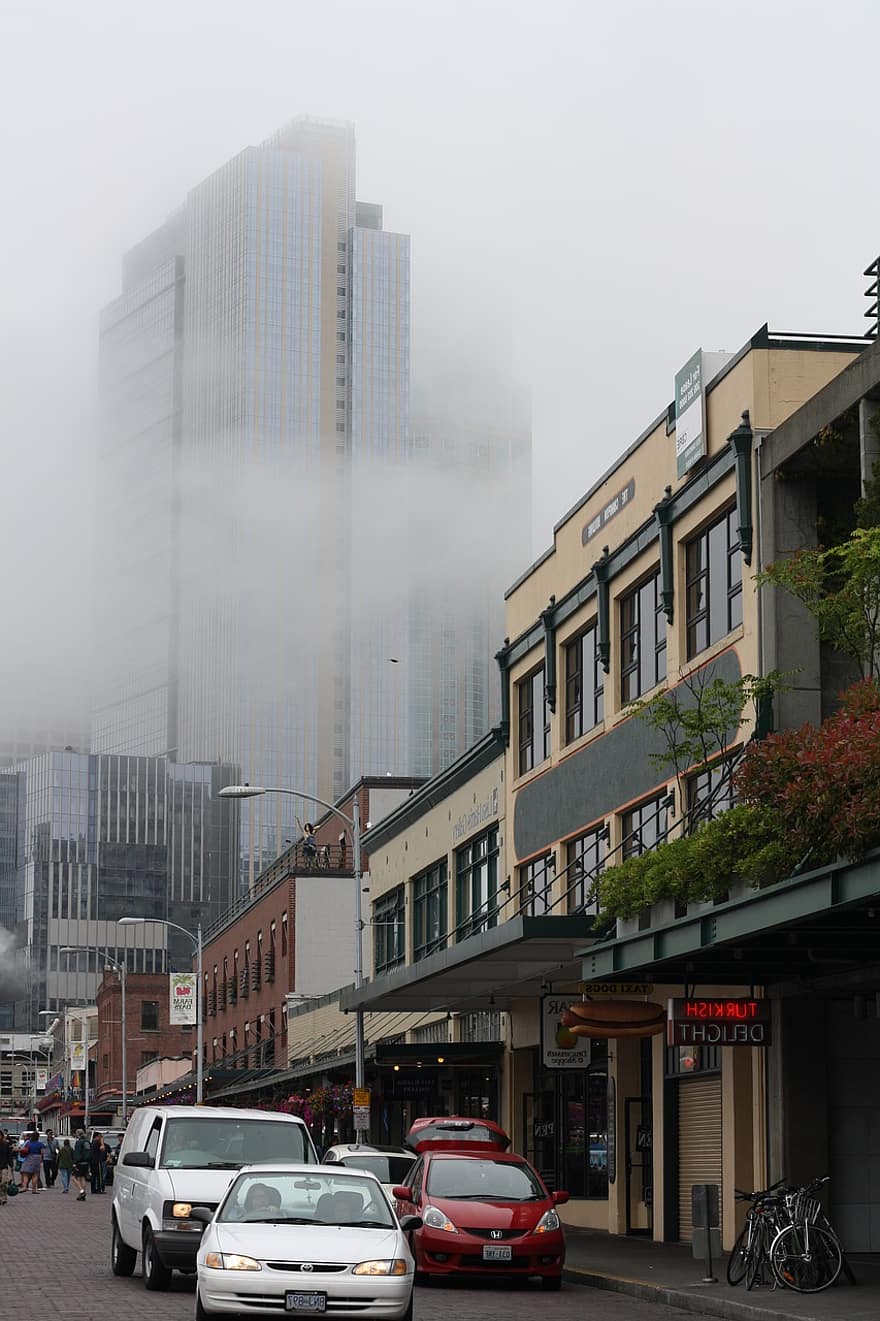 Seattle, ville, brouillard, Urbain, Washington