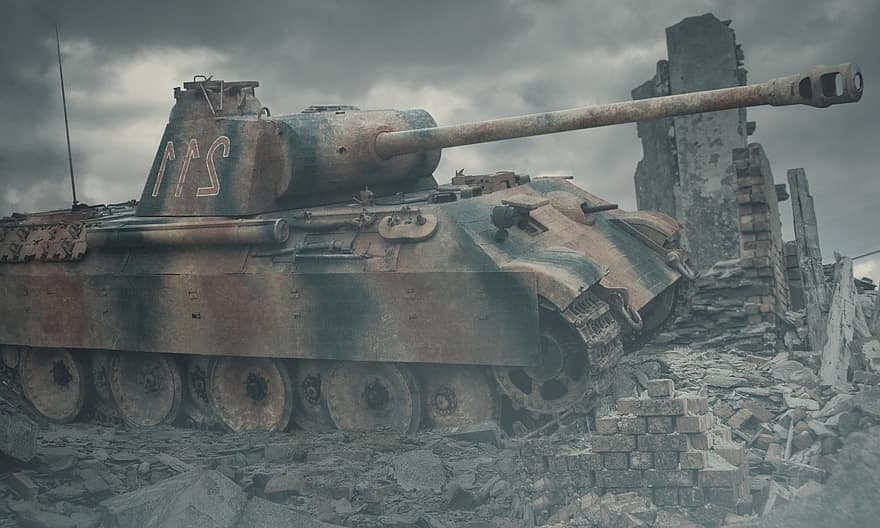 Panther Tank, militär-, krig, tank, vapen, ruiner, bekämpa, historisk, ww2