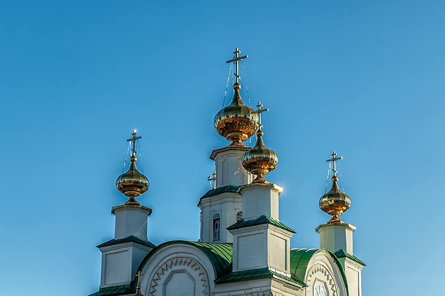 historisk, ortodokse katedral, gyllene kupler, ortodokse kirke, Kungur, byggverk, tilbedelse, Kristus, Ural, klokke, ortodoksi