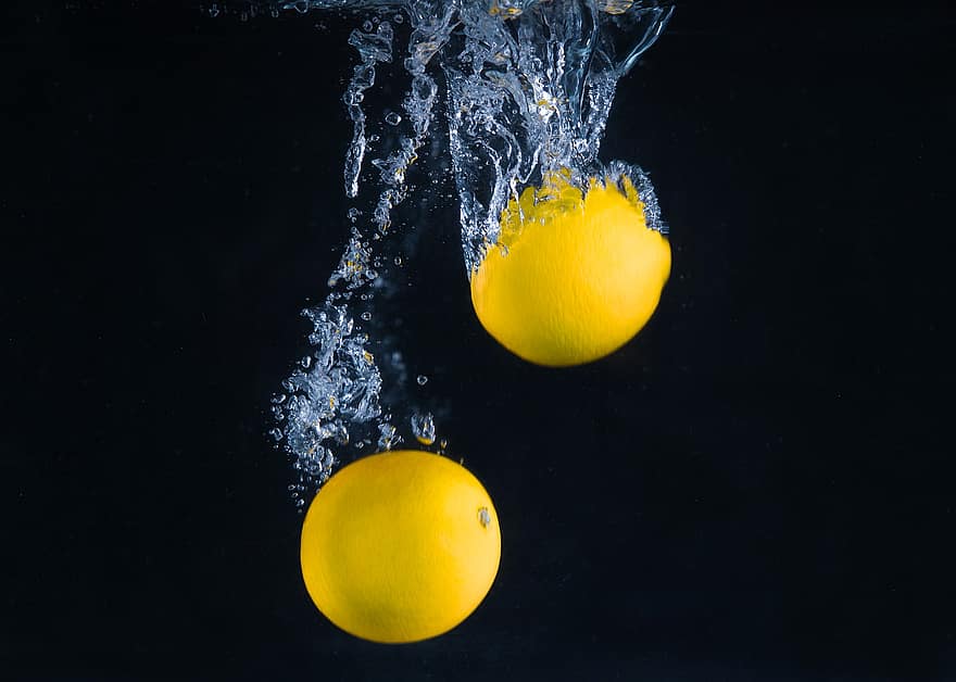 лимон, плодове, вода, Потопен, плисък, мехурчета, високоскоростна фотография, заден план
