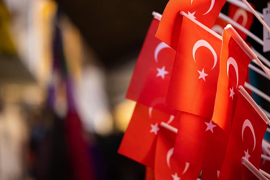 Törökország, ország, zászló, ünneplés, hazaszeretet, csillag alakú, dekoráció, közelkép, háttérrel, nagy objektumcsoport, többszínű