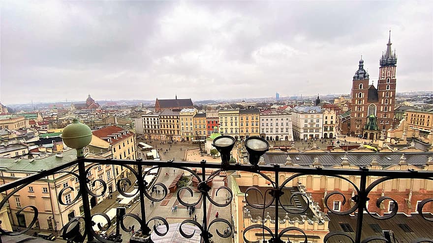 krakow, plein, St Mary's, basiliek, stad, reizen, toerisme