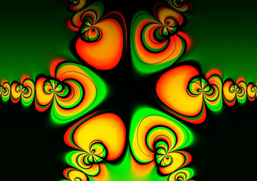 fraktal, Symmetrie, Muster, abstrakt, Chaos, chaotisch, Chaostheorie, Computergrafik, Farbe, bunt, psychedelisch