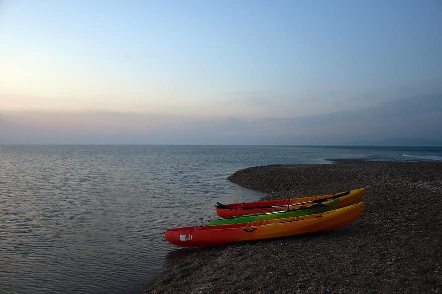 kayak, baia, spiaggia, isola del mare, cielo, vacanze, nave nautica, acqua, estate, blu, paesaggio