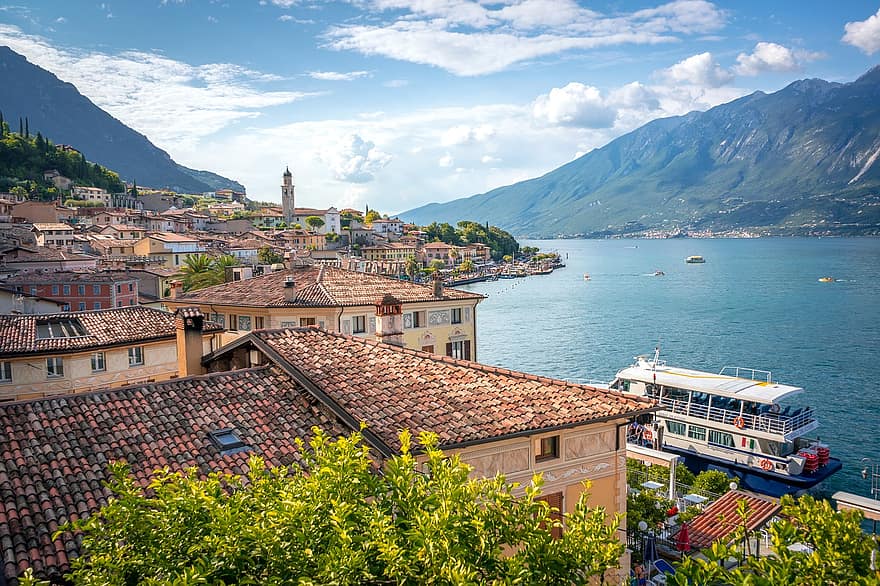 garda-tó, vakáció, Olaszország, limone sul garda, tó, Észak-Olaszország, alpesi tó, hegyek, természet, tájkép
