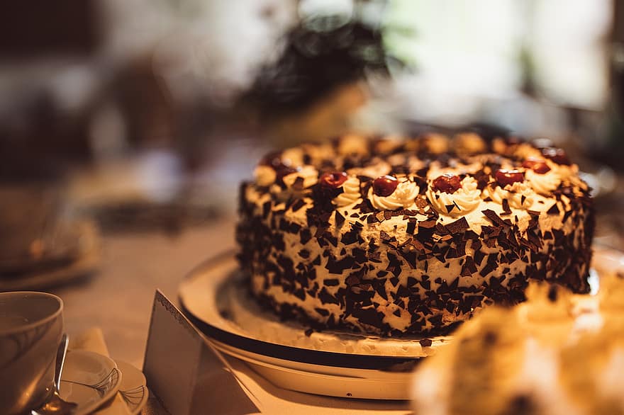 sort skovkage, kage, fejre, Mors Dag, chokolade, fløde, fødselsdag, dessert, mad, sødt mad, gourmet