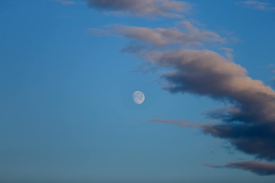 maan, hemel, wolken, dag, blauwe lucht, achtergrond