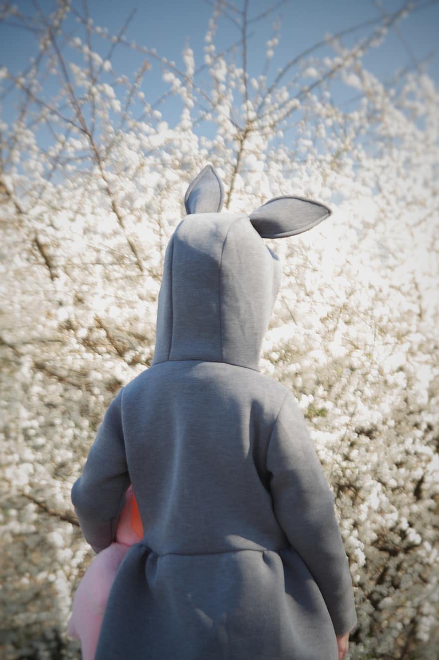 Easter, Easter Bunny, Religion, Spring, Holiday, White Flowers, one person, rear view, men, cute, rabbit