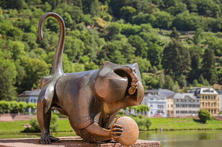escultura, metal, Art º, figura, obra de arte, moderno, Heidelberg, Neckar, orilla del Neckar, estatua
