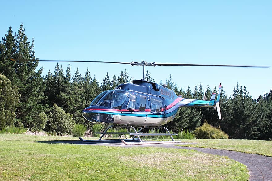 helikopter, repülőgép, mező, Jet Ranger, favágó, helikopter fel- és leszállóhely