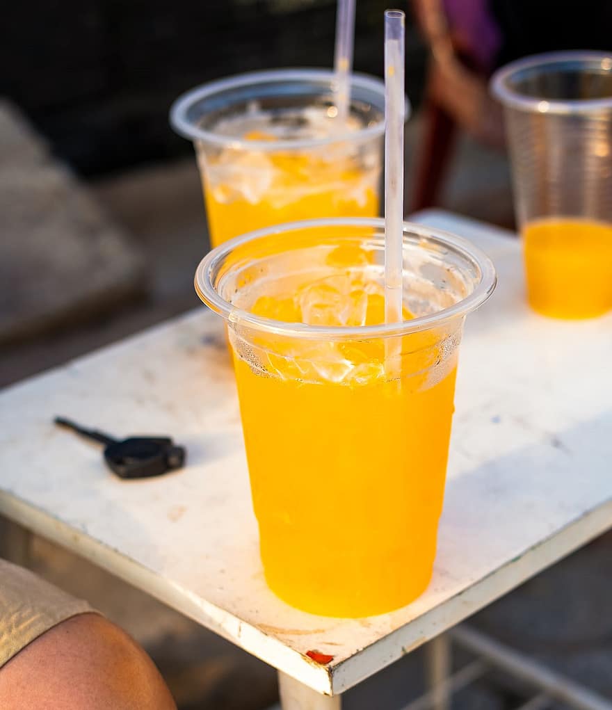 Drink, Juice, Orange, Refreshment, Beverage, Cup, summer, freshness, ice, yellow, table