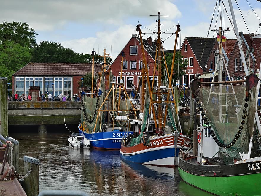 Boats, Port, Harbour, North Sea, Wadden Sea, East Frisia, Coast, Fishing, Lower Saxony
