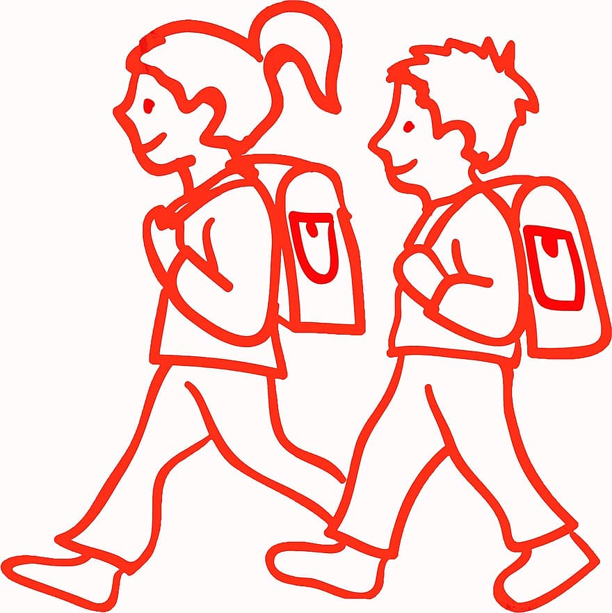 çocuklar, okul çocukları, oğlan, kız, santiago, öğrencilerin, giderken, Schulweg, omuz çantası, çizim, okul