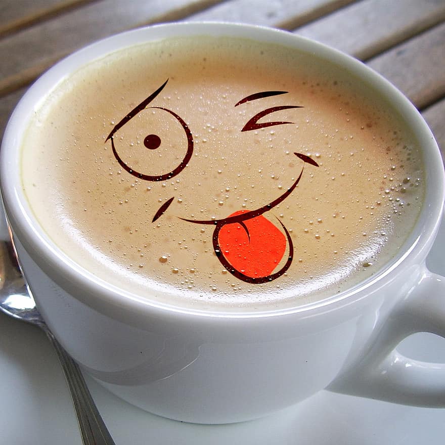 ถ้วย, กาแฟ, โฟม, café au lait, ยิ้ม, หัวเราะ, ความปิติยินดี, มีความสุข, ความพึงพอใจ, โฟมกาแฟ, ถ้วยกาแฟ