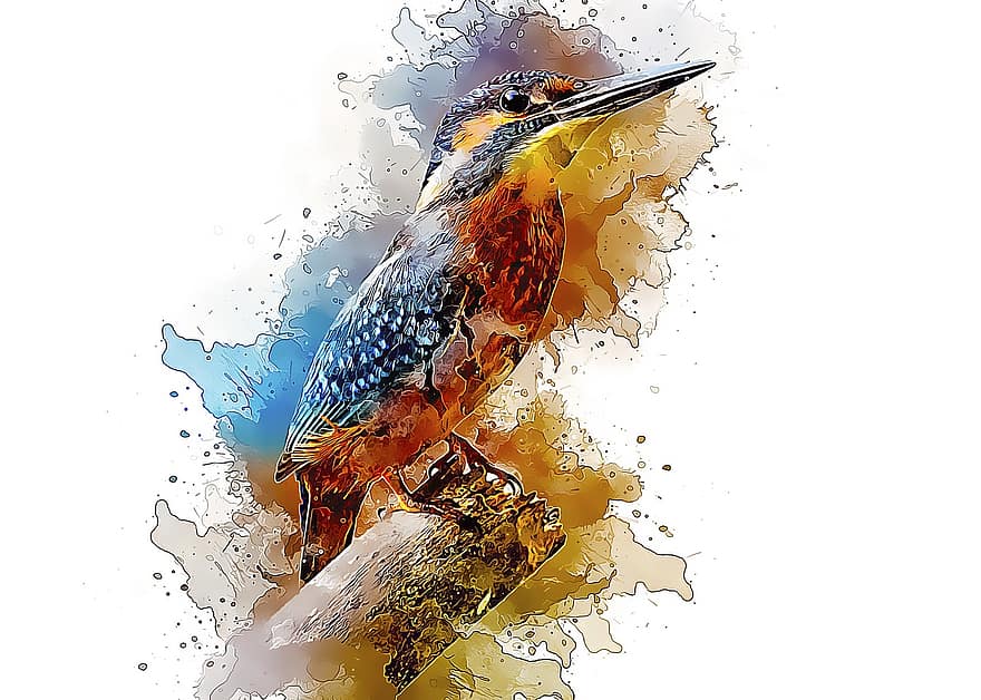 alcedo atthis ini, kingfisher umum, burung, kecil, bertengger, Latar Belakang, alam, terbang, cabang, diri, seorang diri