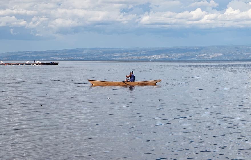 Lac, kayak, bateau, eau, paysage, toba, samosir, batak, Hommes, navire nautique, rame