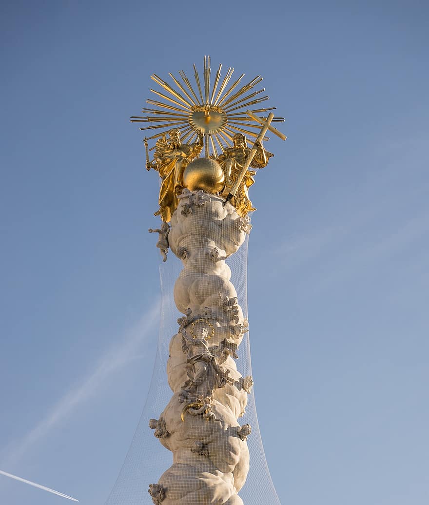 estatua, trinidad, barroco, Linz, Linz en el Danubio, Pilar de la Santísima Trinidad, ciudad, plaza principal, Austria, alta austria, capital del estado