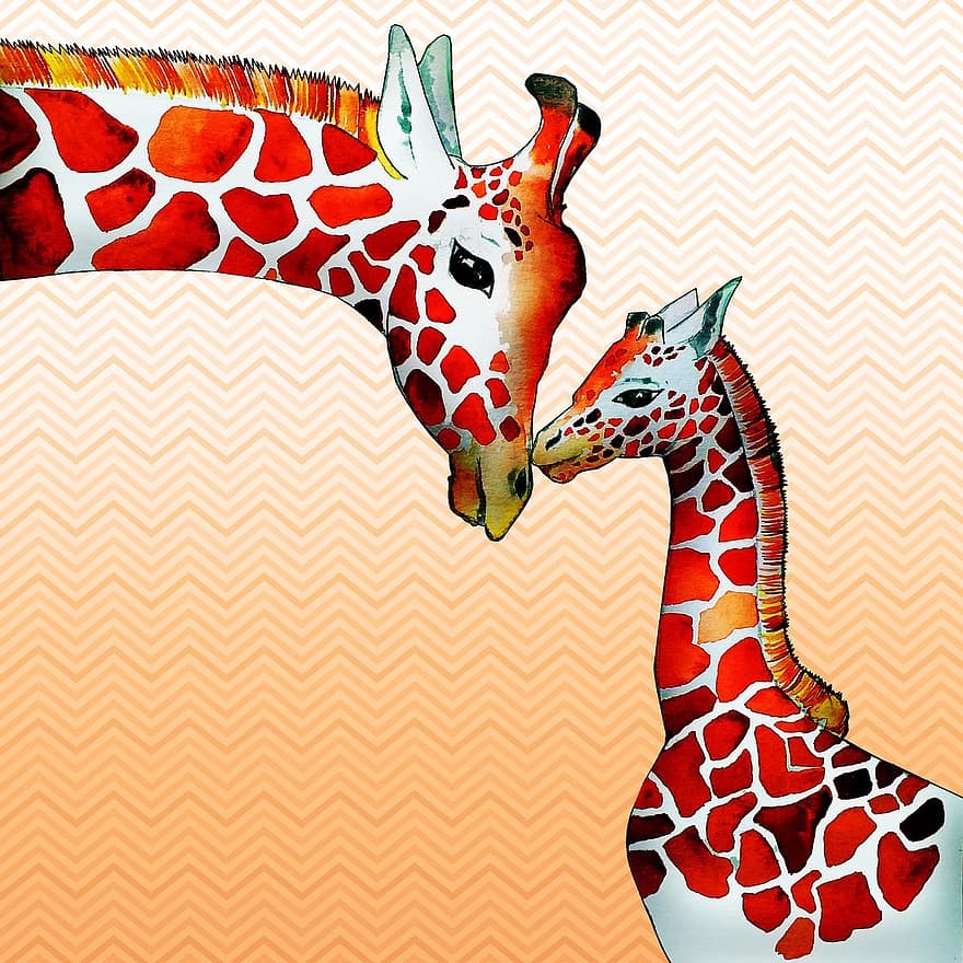 Giraffes, Mother, Baby, Background, Digital Paper, Animals, Wildlife, Safari, Mammal, Wild