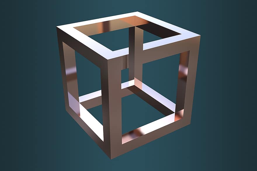 optiskā ilūzija, kubs, escher, 3d, ģeometrija, ilūzija
